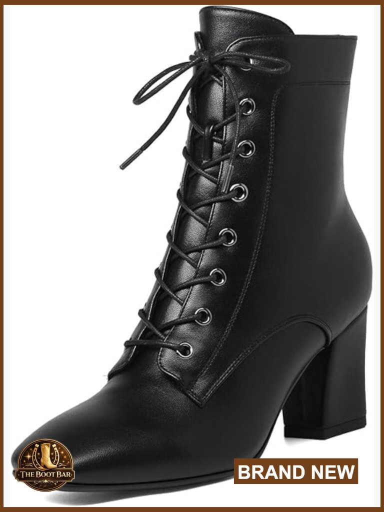 Square Toe Chunky Heels Lace Up Ankle Boots Block Heel Booties Shoes
